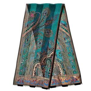 Oscar de la Renta Vintage Jewel Tone Paisley Metallic Gold Silk Fringe Scarf
